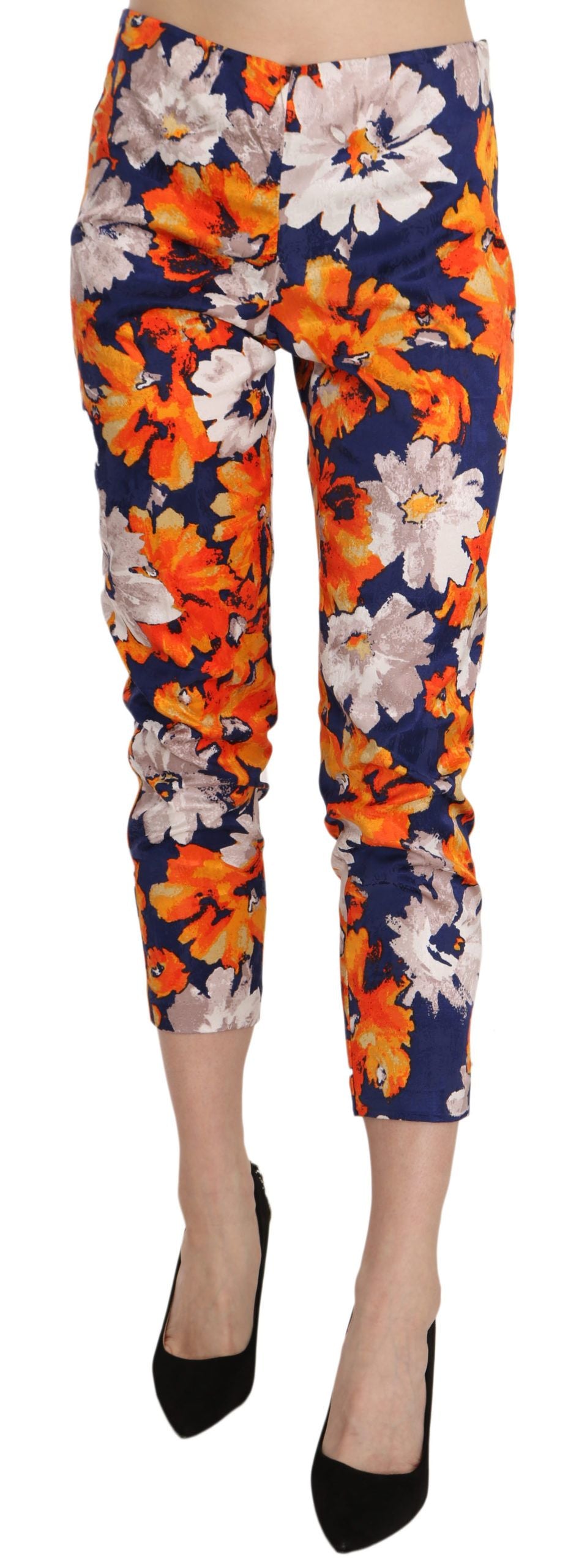 LANACAPRINA Floral Print Skinny Mid-Waist Pants