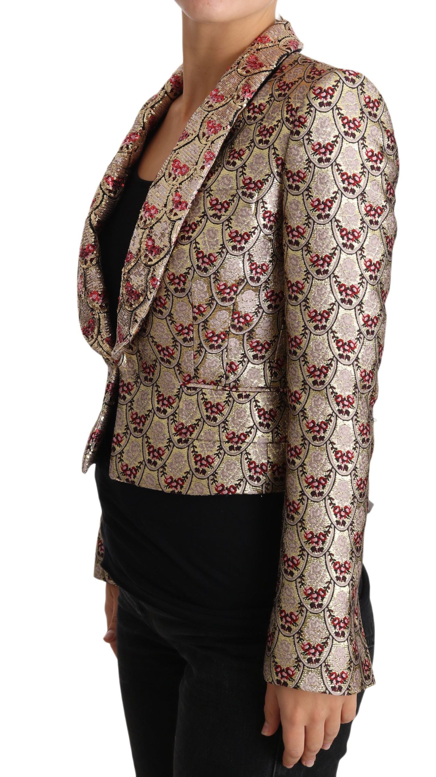 Dolce &amp; Gabbana Glittering Gold Floral Sequined Blazer Jacket