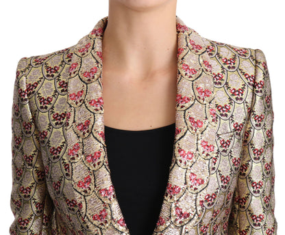 Dolce &amp; Gabbana Glittering Gold Floral Sequined Blazer Jacket