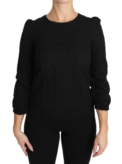 Dolce &amp; Gabbana Elegant Black Floral Crewneck Blouse