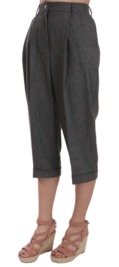 Dolce &amp; Gabbana Elegant Gray Wool-Cashmere Pleated Trousers