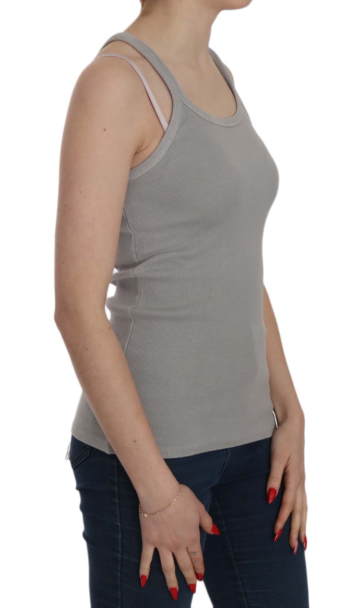 PINK MEMORIES Elegant Sleeveless Gray Cotton Blouse