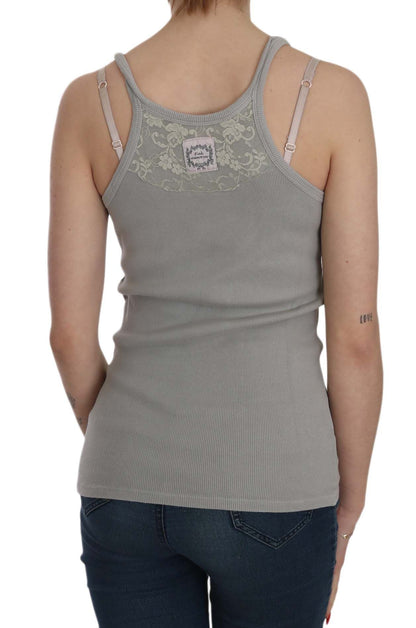 PINK MEMORIES Elegant Sleeveless Gray Cotton Blouse