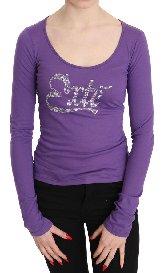 Exte Elegant Purple Crystal Embellished Long Sleeve Top