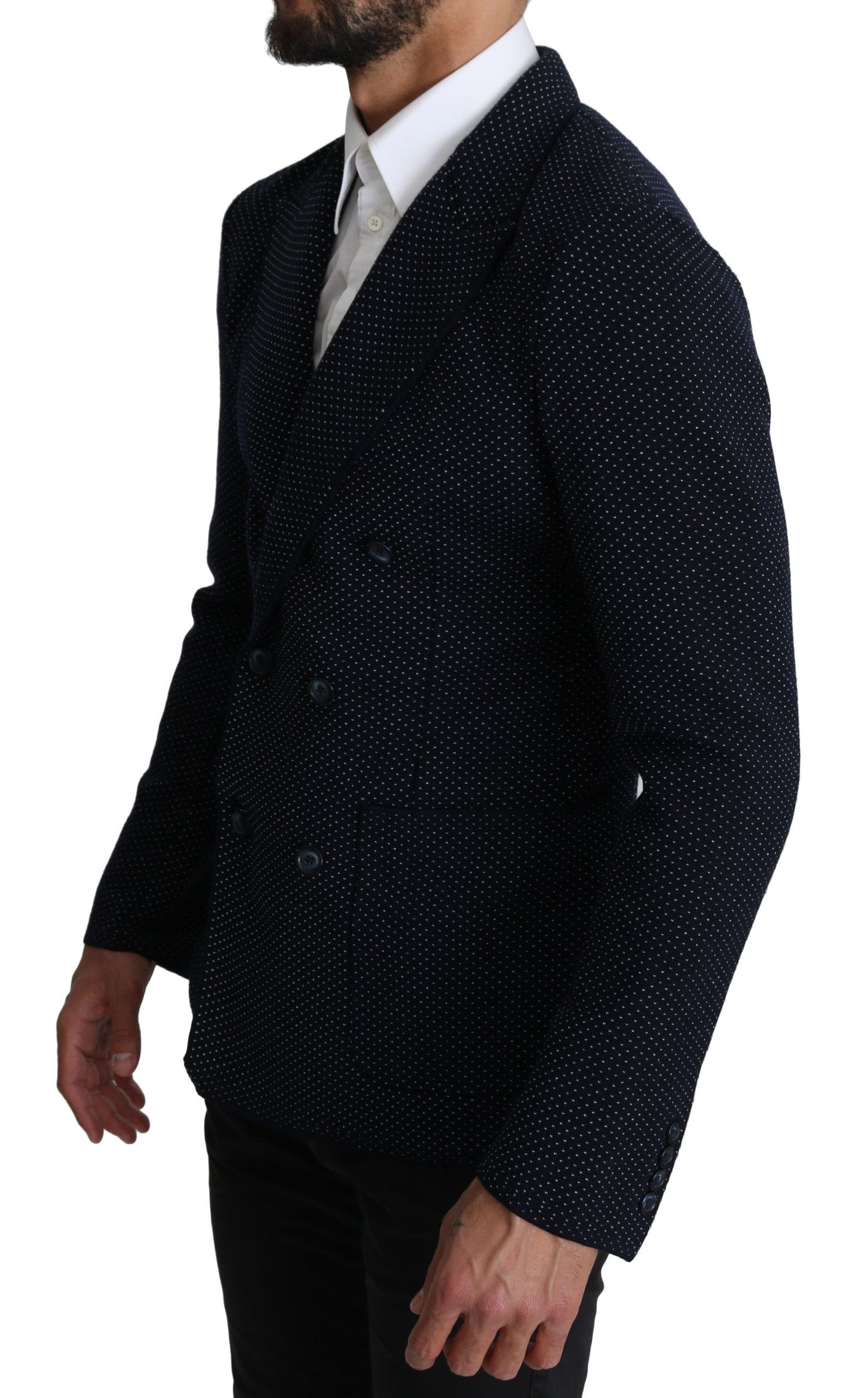 Dolce &amp; Gabbana Elegant Dark Blue Dotted Slim-Fit Blazer