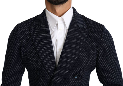 Dolce &amp; Gabbana Elegant Dark Blue Dotted Slim-Fit Blazer