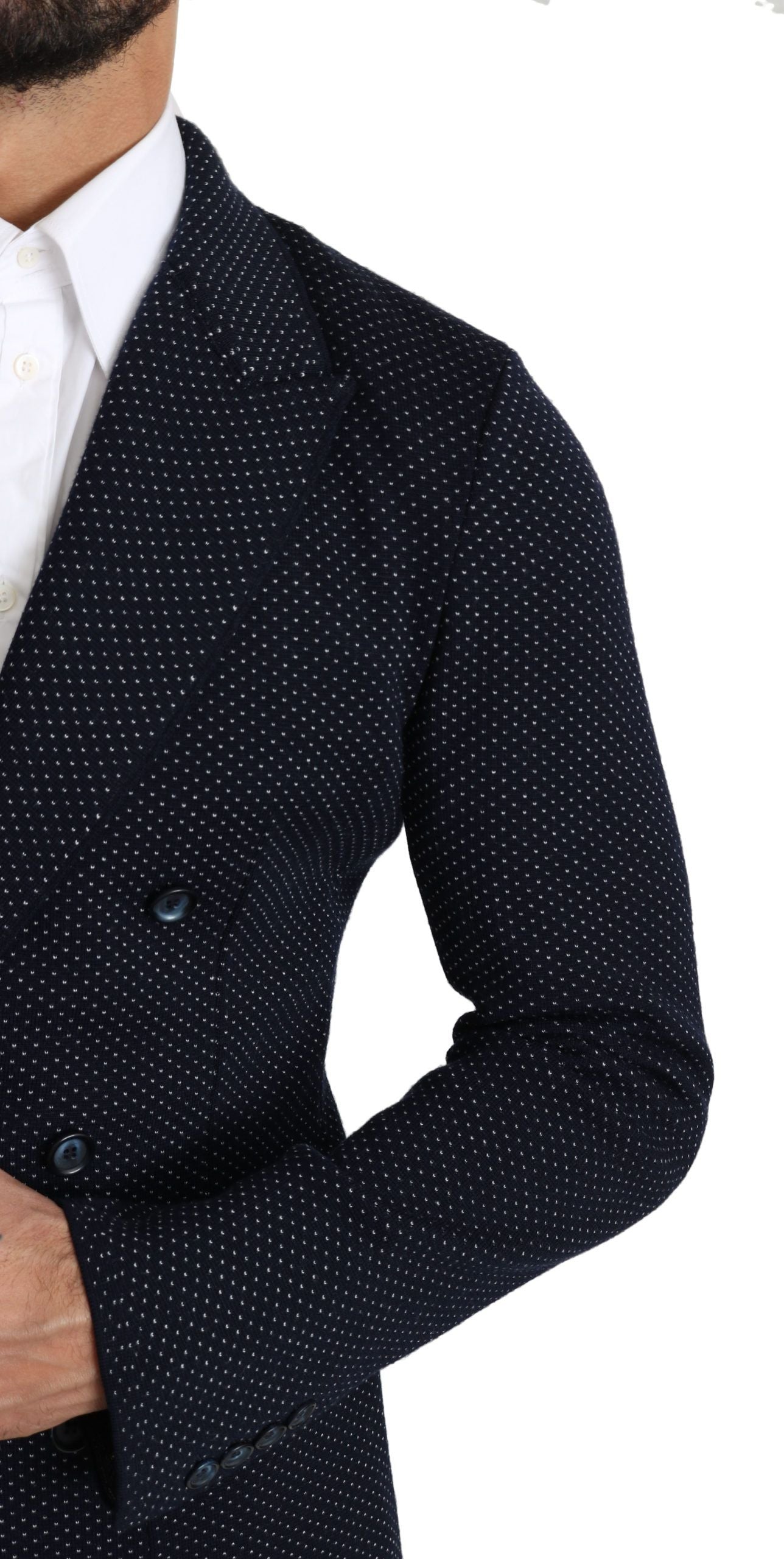 Dolce &amp; Gabbana Elegant Dark Blue Dotted Slim-Fit Blazer