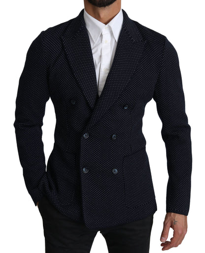 Dolce &amp; Gabbana Elegant Dark Blue Dotted Slim-Fit Blazer