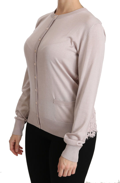 Dolce &amp; Gabbana Silk Blend Pink Crew Neck Cardigan