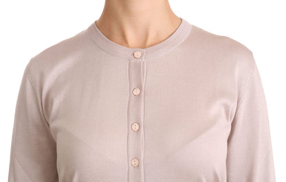 Dolce &amp; Gabbana Silk Blend Pink Crew Neck Cardigan