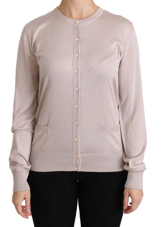 Dolce &amp; Gabbana Silk Blend Pink Crew Neck Cardigan