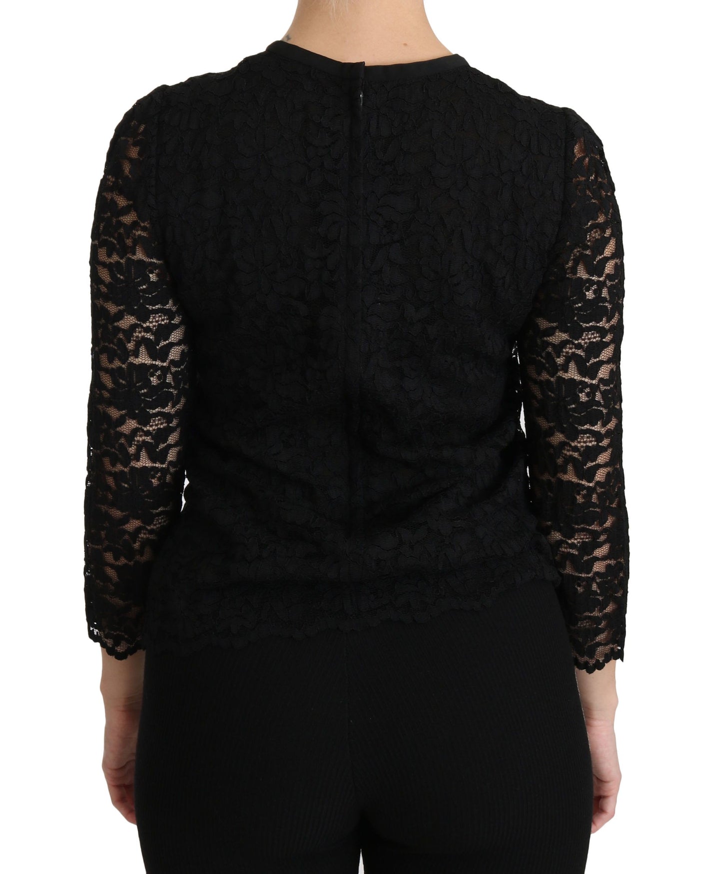 Dolce &amp; Gabbana Elegant Black Lace Crew Neck Blouse