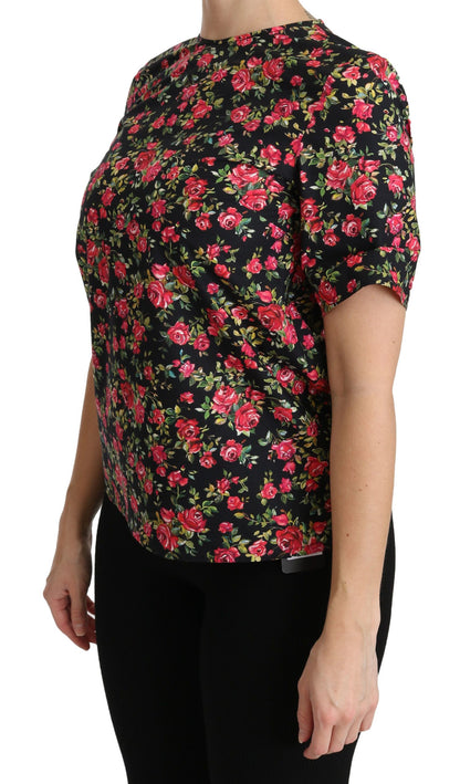 Dolce &amp; Gabbana Elegant Black Floral Crew Neck Top