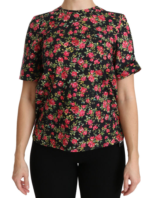 Dolce &amp; Gabbana Elegant Black Floral Crew Neck Top