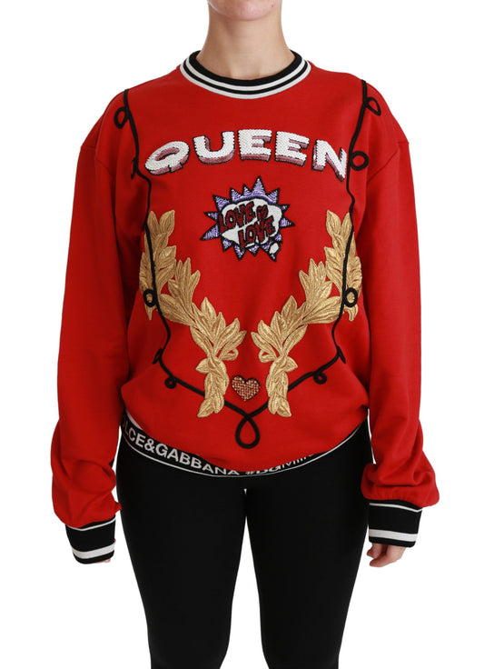 Dolce &amp; Gabbana Radiant Red Sequined Crew Neck Sweater