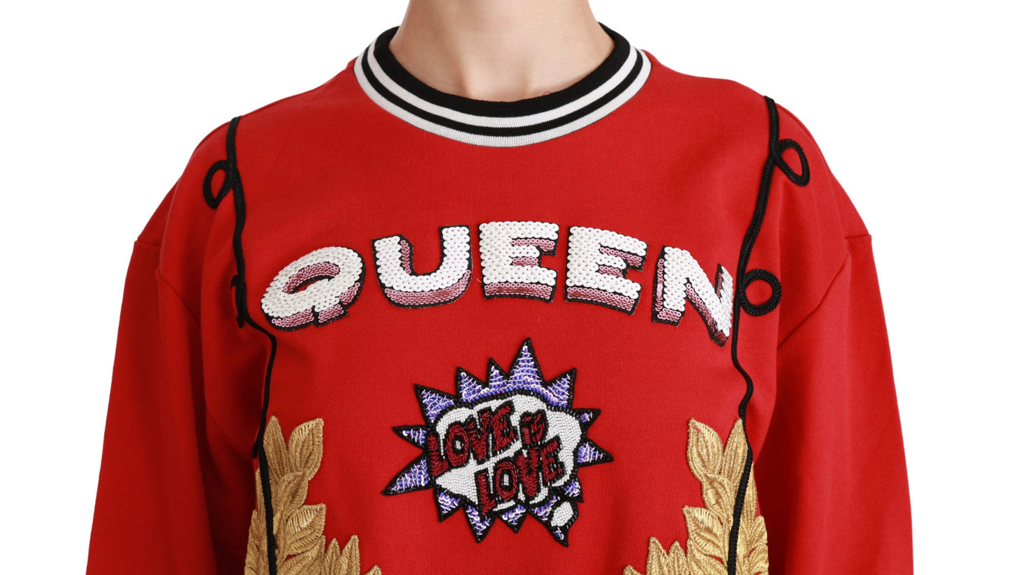 Dolce &amp; Gabbana Radiant Red Sequined Crew Neck Sweater