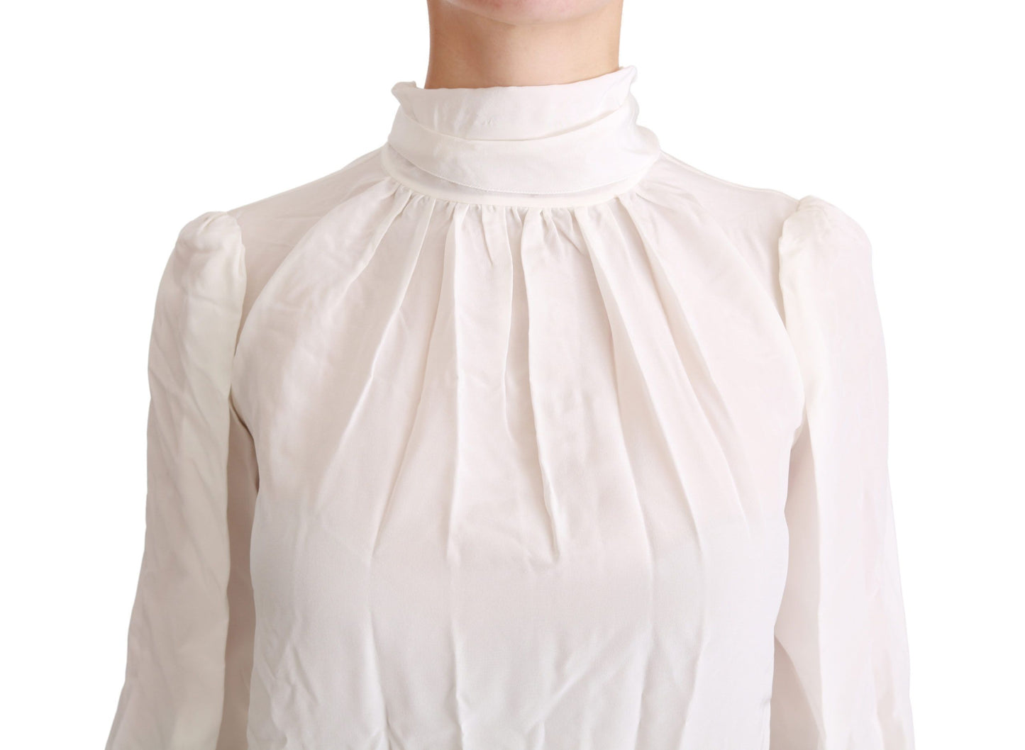 Dolce &amp; Gabbana Elegant White Silk Turtle Neck Blouse