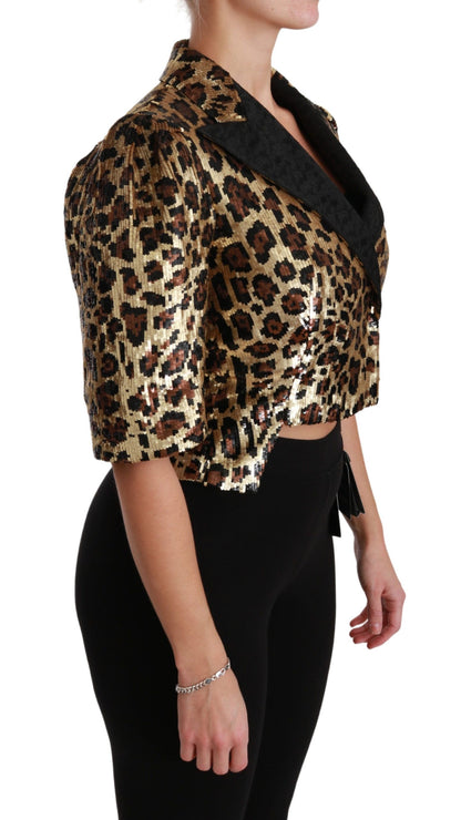 Dolce &amp; Gabbana Gold Leopard Print Short Sleeve Blazer