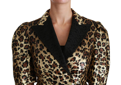 Dolce &amp; Gabbana Gold Leopard Print Short Sleeve Blazer