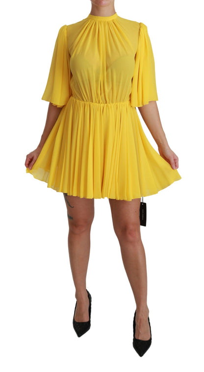 Dolce &amp; Gabbana Silk Pleated A-line Mini Dress in Sunshine Yellow