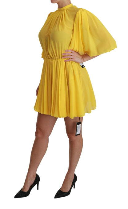 Dolce &amp; Gabbana Silk Pleated A-line Mini Dress in Sunshine Yellow