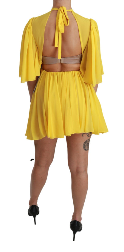 Dolce &amp; Gabbana Silk Pleated A-line Mini Dress in Sunshine Yellow