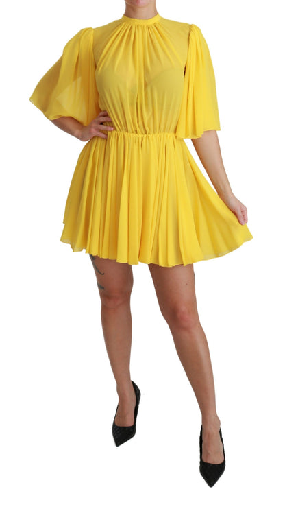 Dolce &amp; Gabbana Silk Pleated A-line Mini Dress in Sunshine Yellow