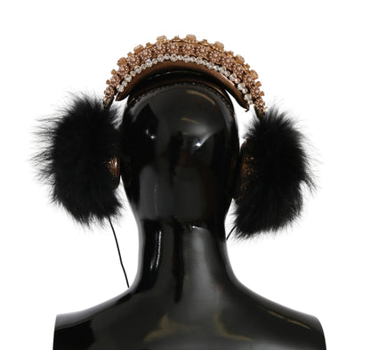 Dolce & Gabbana Gold Black Crystal Embellished Headphones