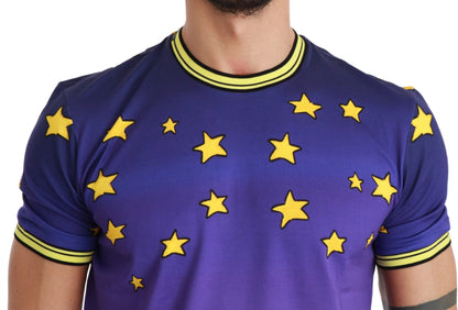 Dolce &amp; Gabbana Purple Cotton Round Neck T-Shirt with Pig Motif