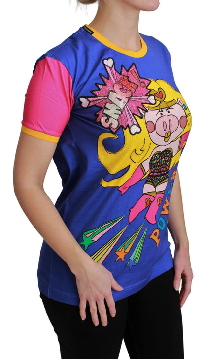 Dolce &amp; Gabbana Purple PIG SUPERGIRL Top Cotton T-shirt