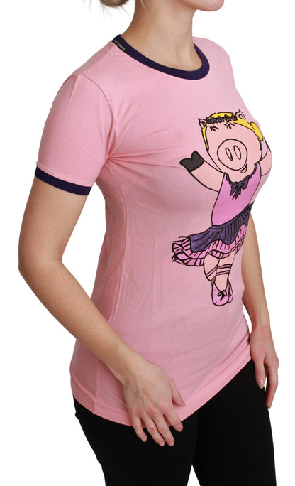 Dolce &amp; Gabbana Pink YEAR OF THE PIG Top Cotton T-shirt