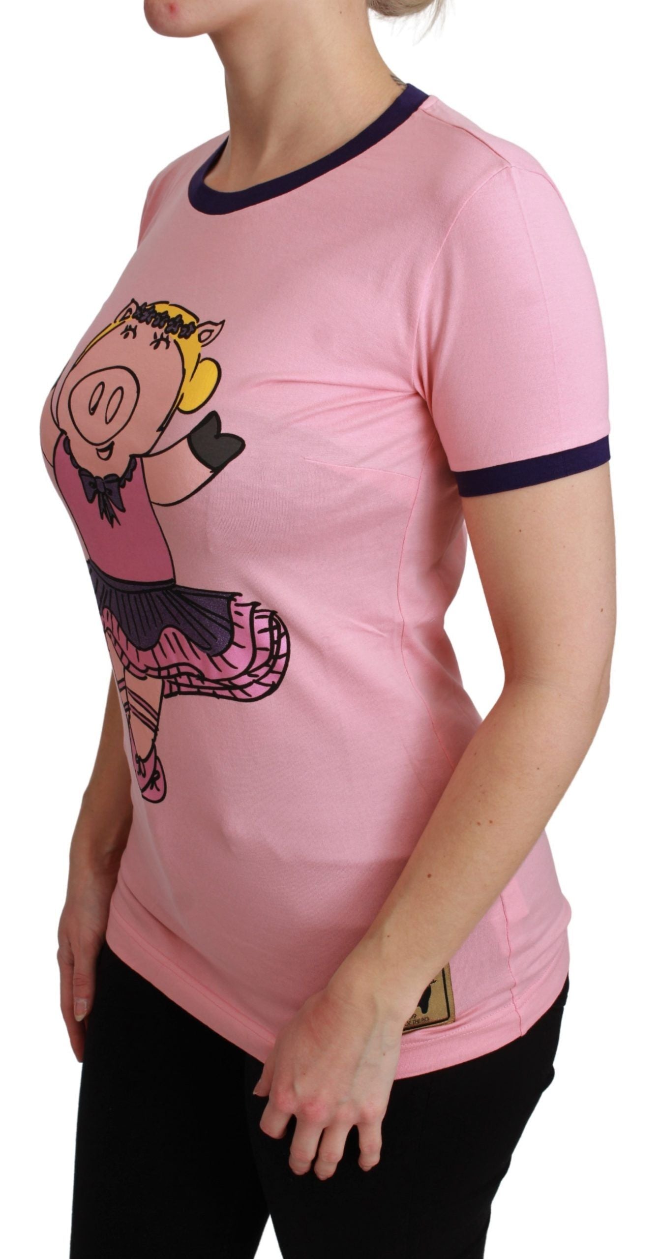 Dolce &amp; Gabbana Pink YEAR OF THE PIG Top Cotton T-shirt