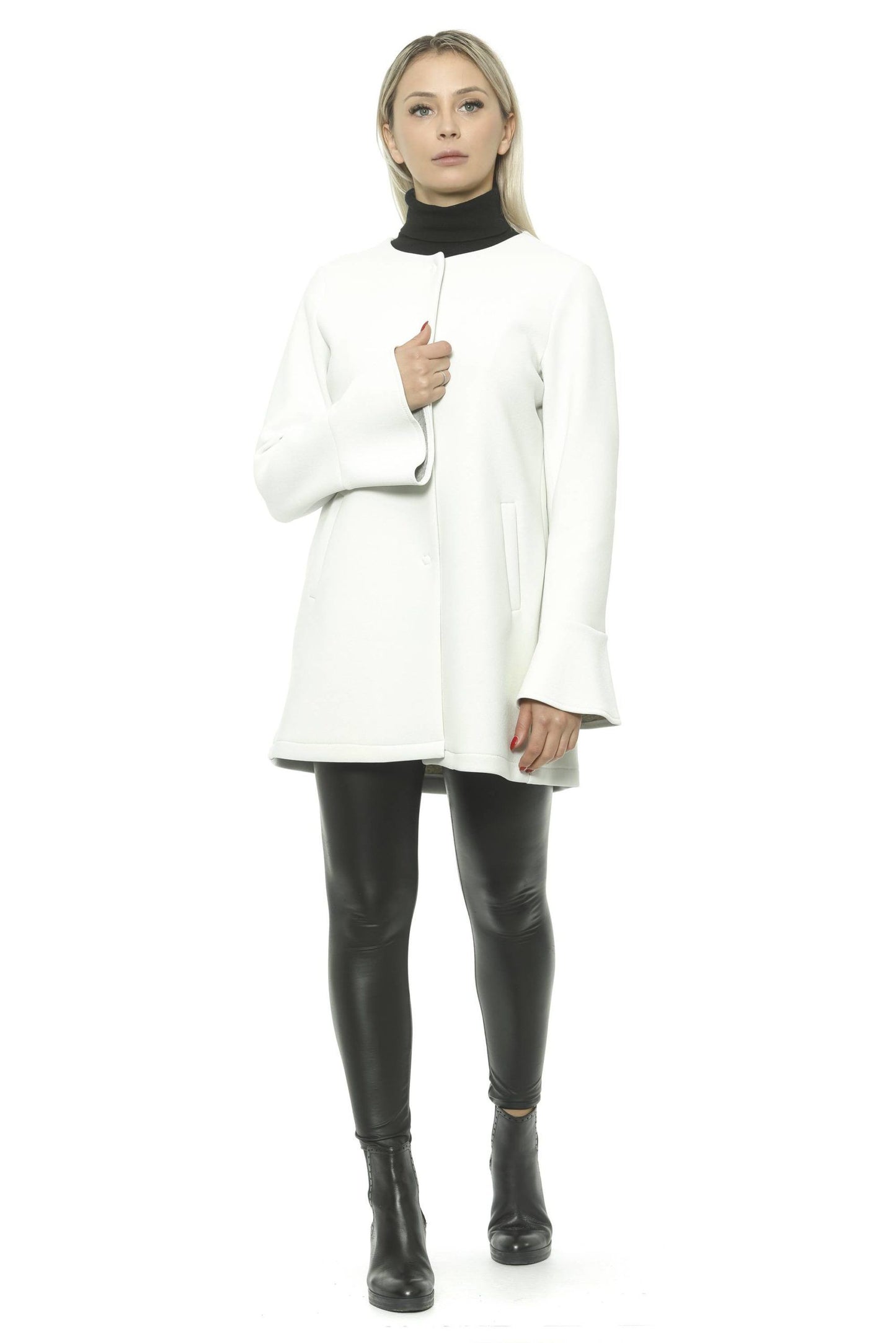 19V69 Italia Elegant White Neoprene Woman Coat