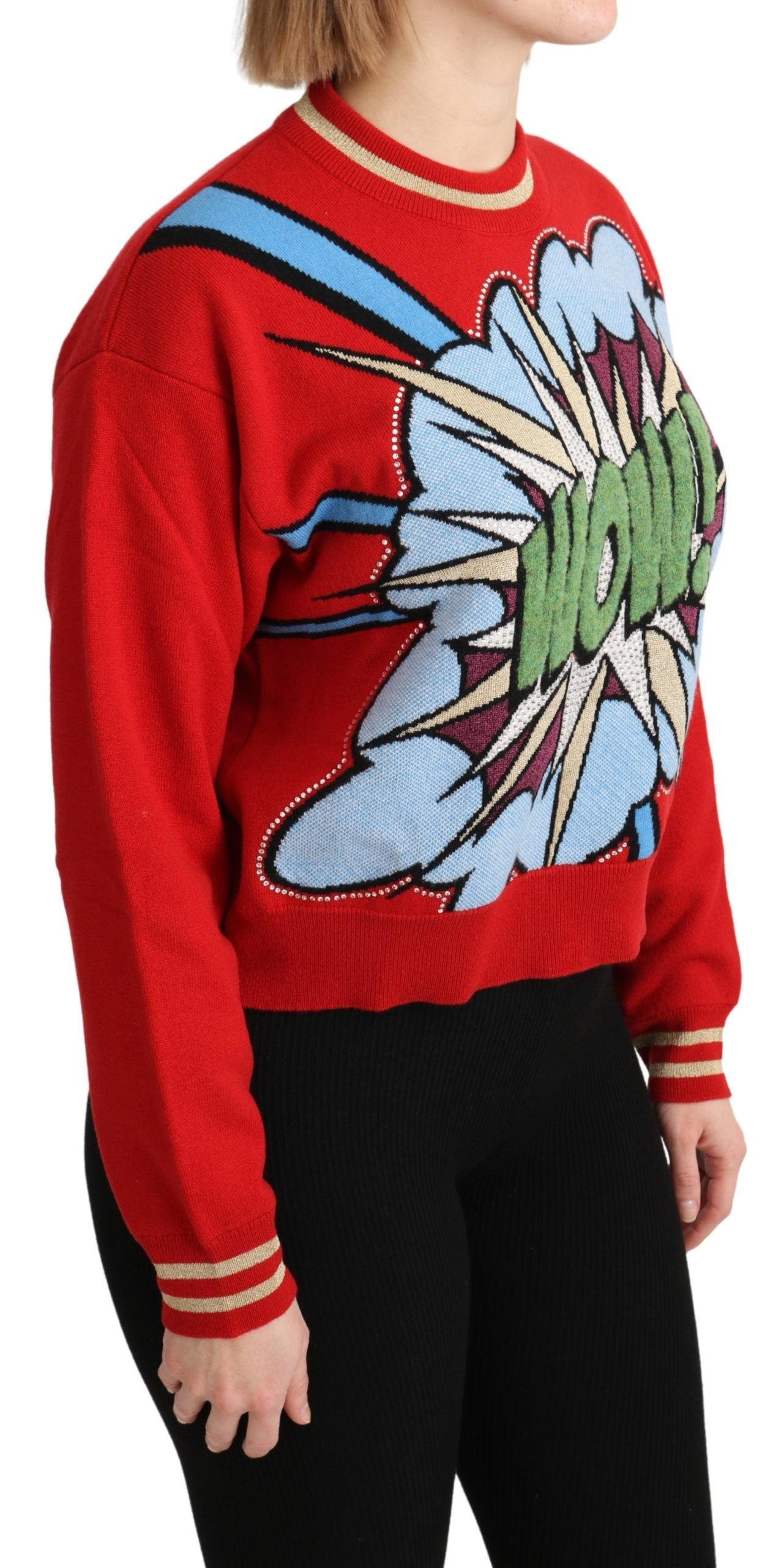 Dolce &amp; Gabbana Radiant Red Cartoon Motive Cashmere Sweater