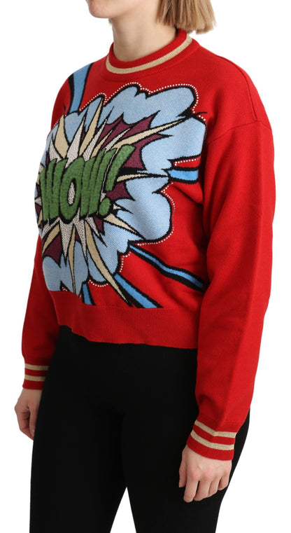 Dolce &amp; Gabbana Radiant Red Cartoon Motive Cashmere Sweater