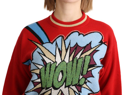 Dolce &amp; Gabbana Radiant Red Cartoon Motive Cashmere Sweater