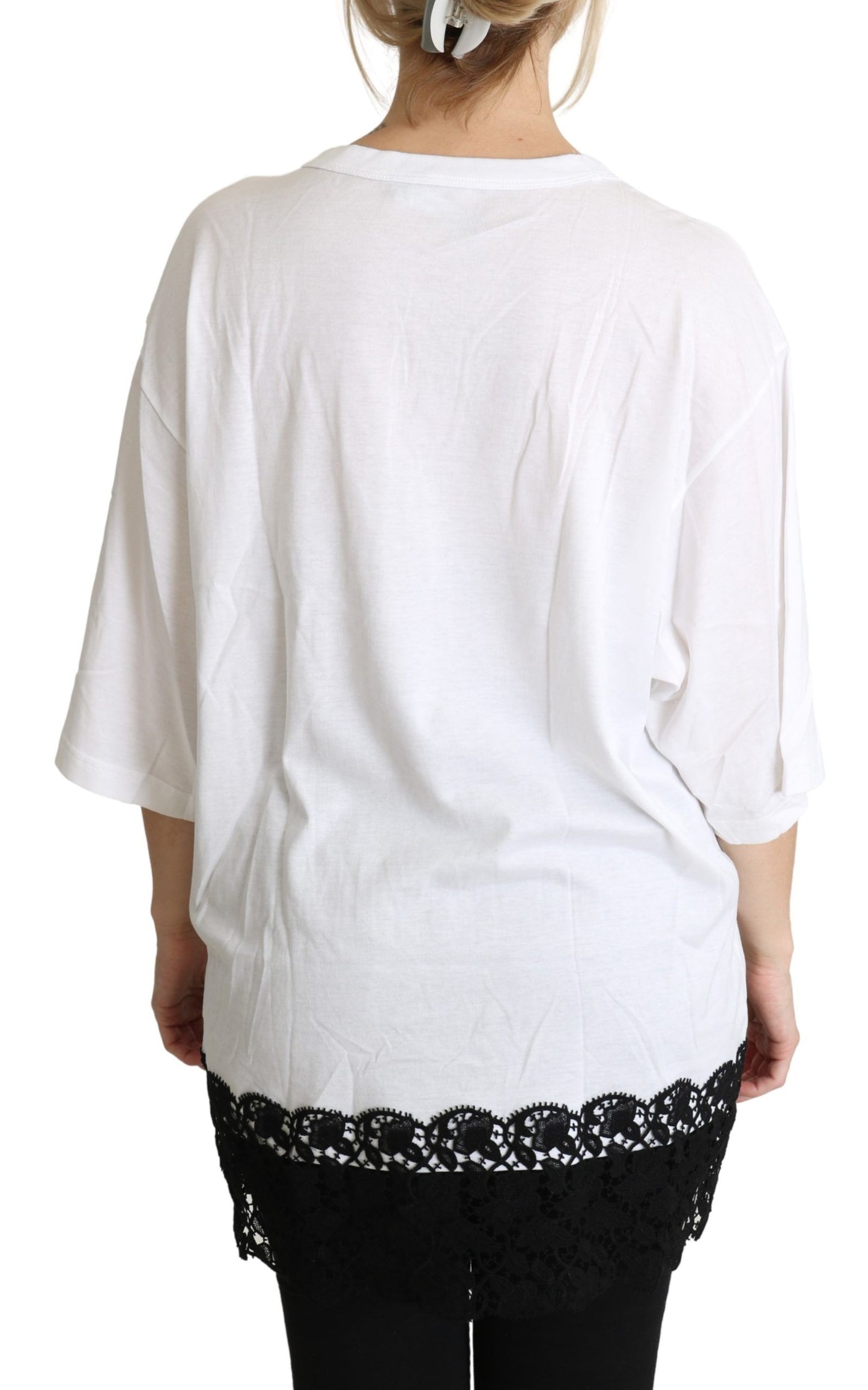 Dolce &amp; Gabbana White Angel Print Cotton Round Neck Shirt Tops