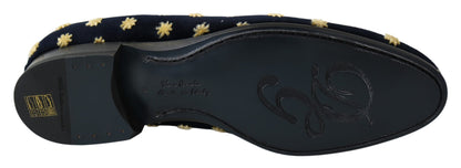 Dolce &amp; Gabbana Blue Velvet Crown Slippers Loafers Shoes