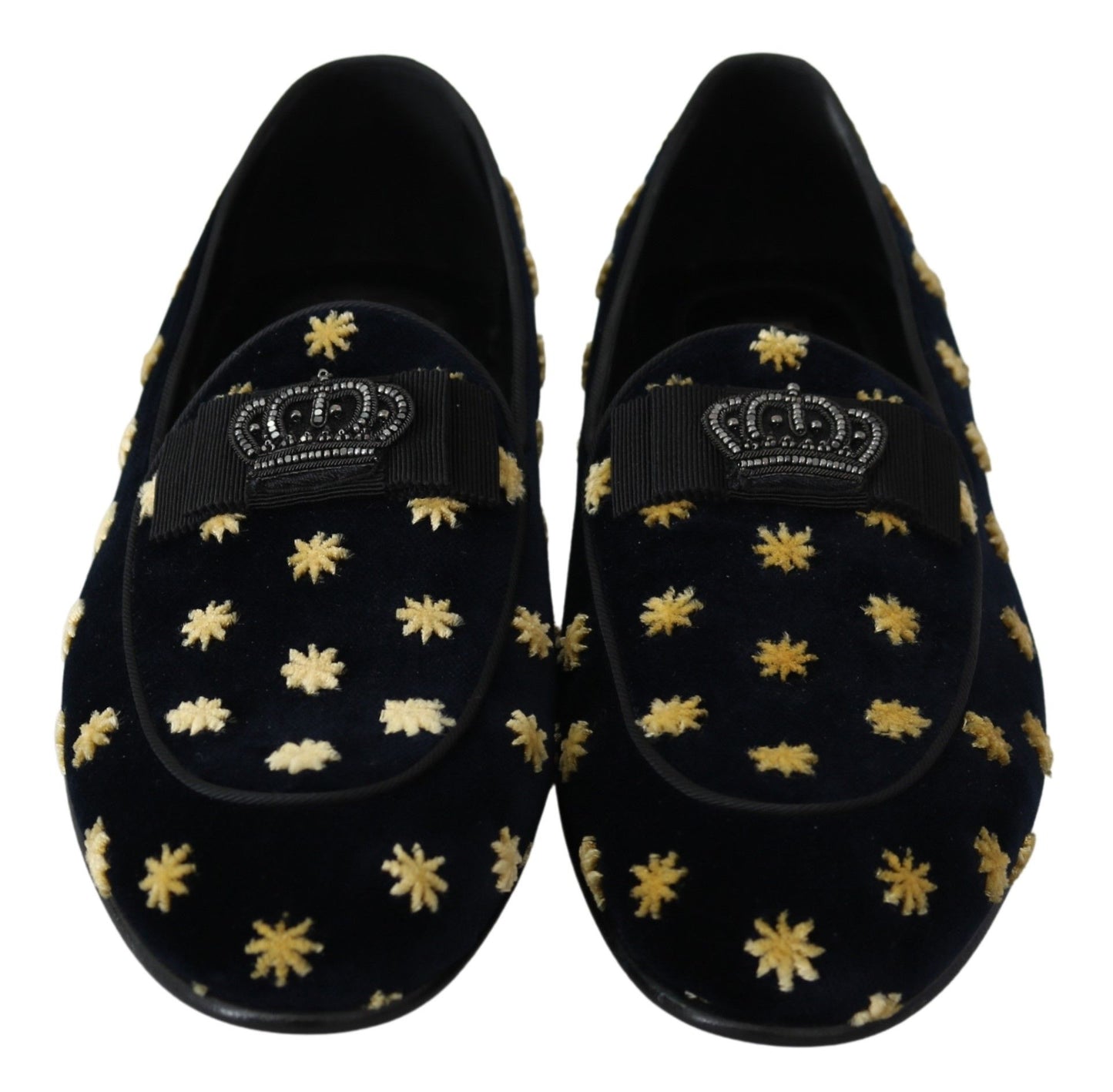 Dolce &amp; Gabbana Blue Velvet Crown Slippers Loafers Shoes