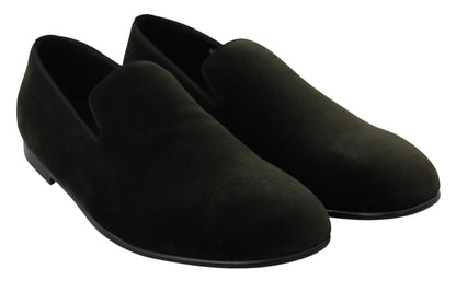 Dolce &amp; Gabbana Green Velvet Slip On Mens Loafers Shoes