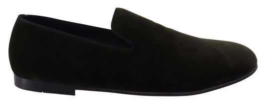 Dolce &amp; Gabbana Green Velvet Slip On Mens Loafers Shoes