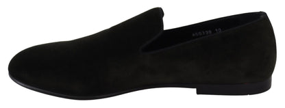 Dolce &amp; Gabbana Green Velvet Slip On Mens Loafers Shoes