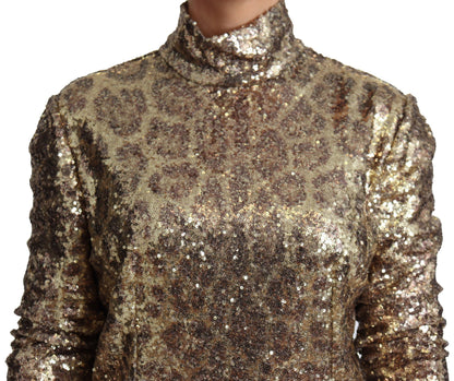 Dolce & Gabbana Sequined Turtleneck Full Zip Sweater in Brown