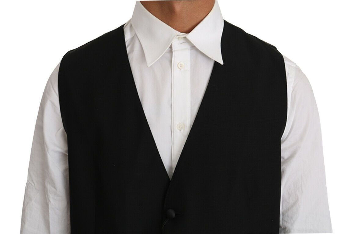 Dolce &amp; Gabbana Black Solid Wool Silk Vest