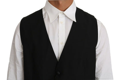 Dolce &amp; Gabbana Black Solid Wool Silk Vest