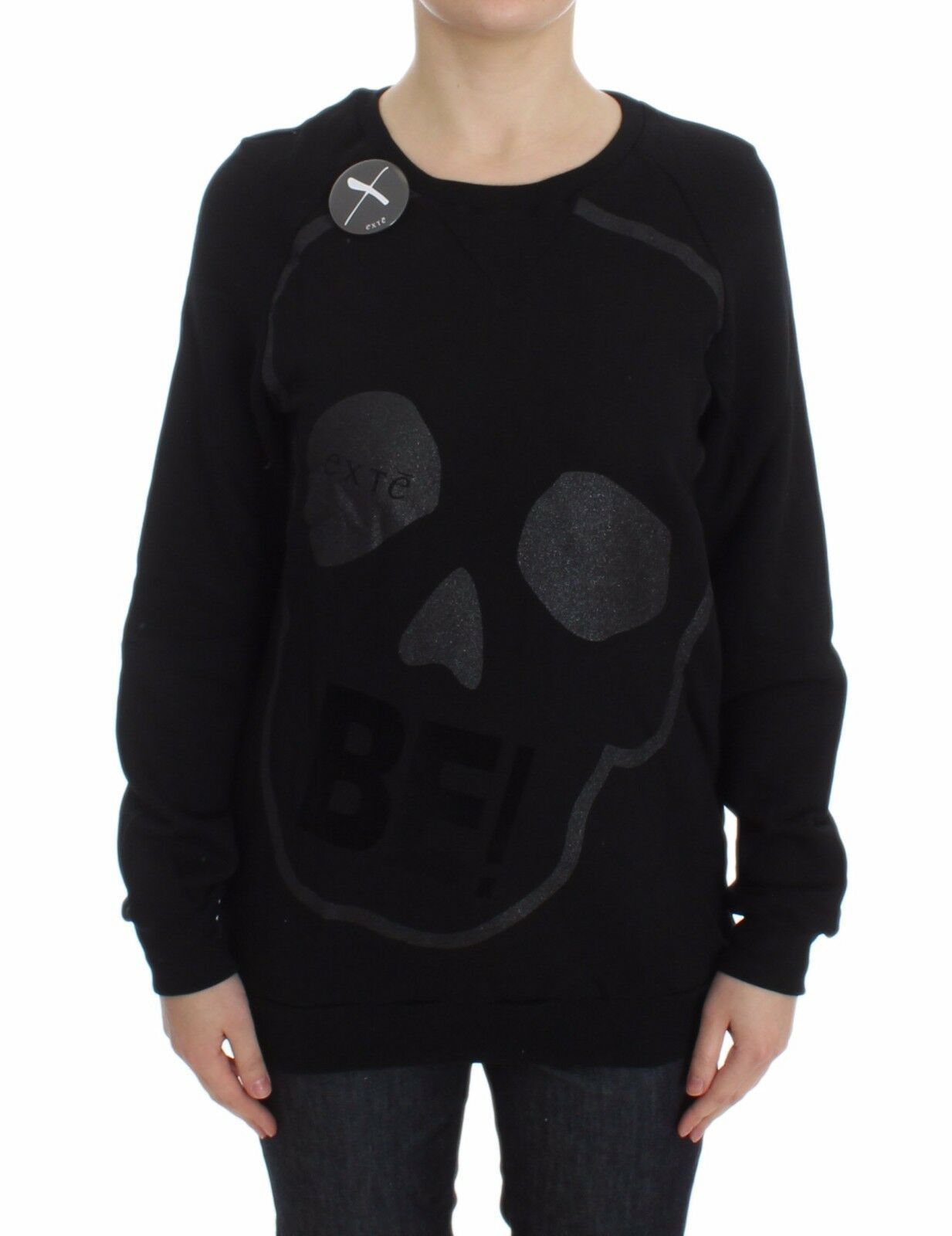 Exte Chic Skull Pattern Crew-Neck Cotton Sweater