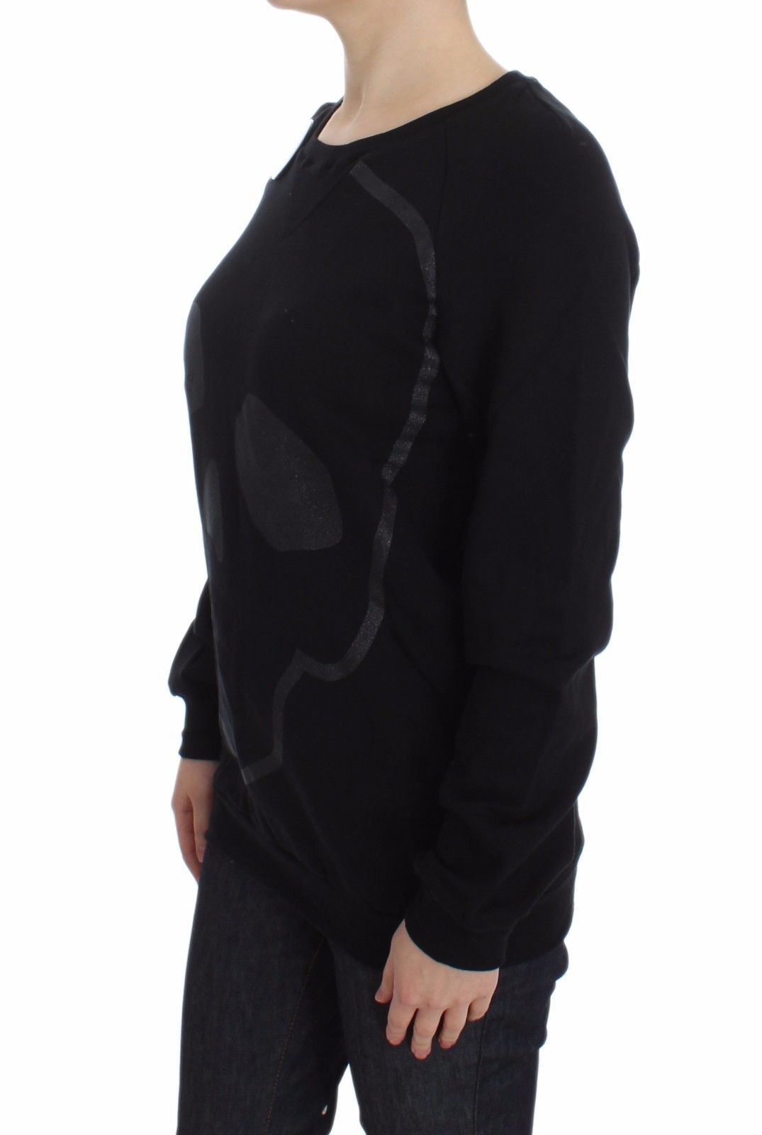 Exte Chic Skull Pattern Crew-Neck Cotton Sweater