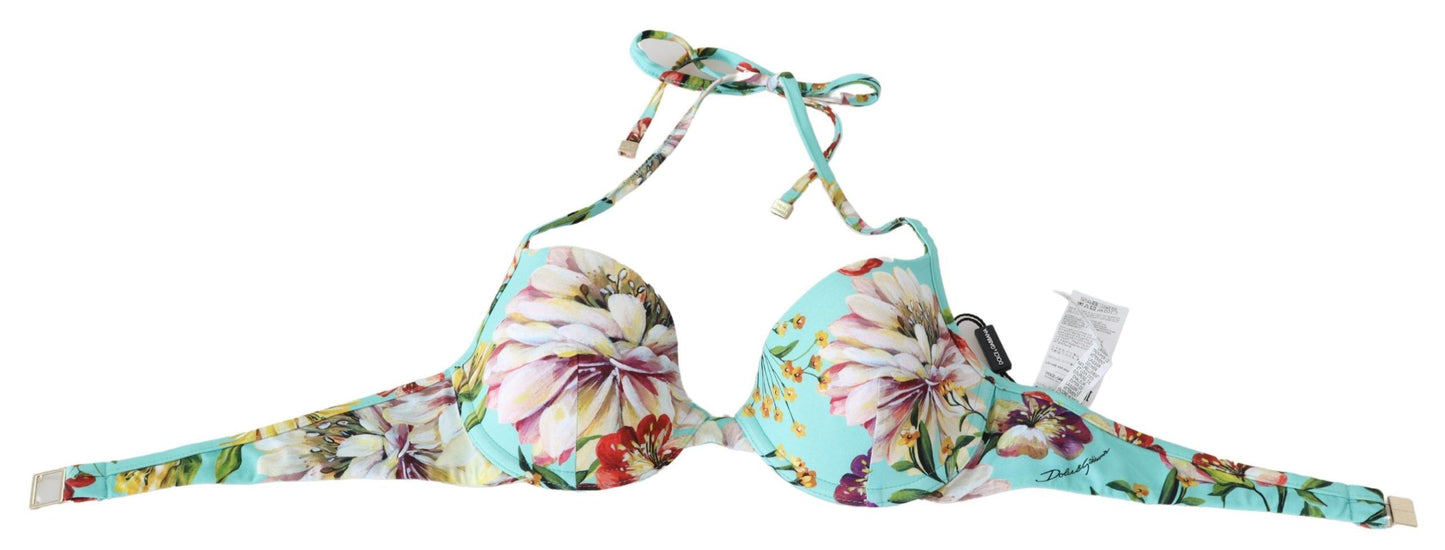 Dolce &amp; Gabbana Chic Mint Green Floral Bikini Top