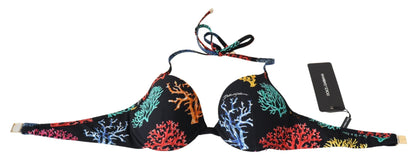 Dolce &amp; Gabbana Chic Black Coral Print Bikini Top