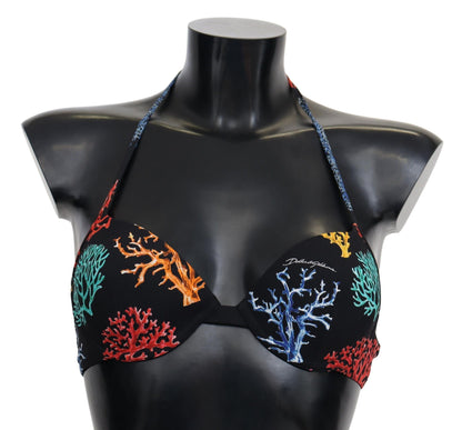 Dolce &amp; Gabbana Chic Black Coral Print Bikini Top